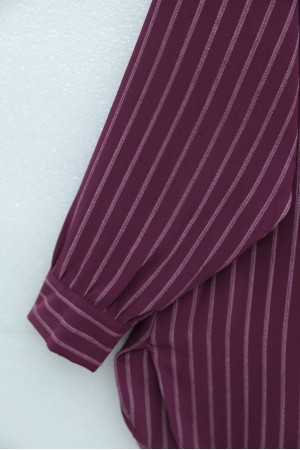 Çizgili Yırtmaçlı Salaş Linda Gömlek -Bordo