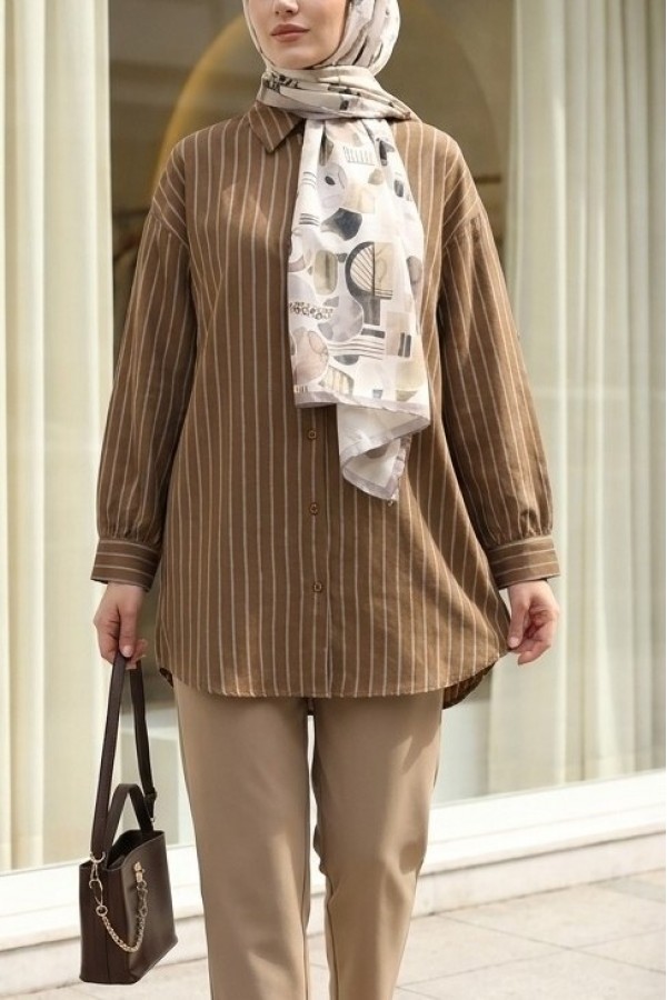 Striped Slit Loose -Brown