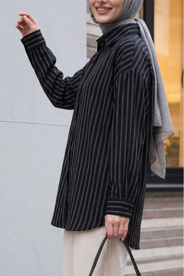 Striped Slit Loose  -Black