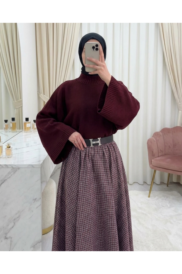 Half Turtleneck Crop Knit Sweater -Maroon
