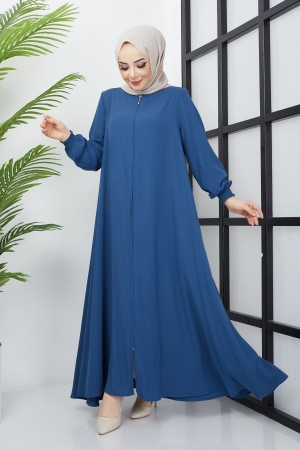Büyük Beden Kolları Gipe Detaylı İndigo Ferace