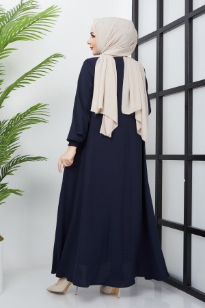 Büyük Beden Kolları Gipe Detaylı Lacivert Ferace
