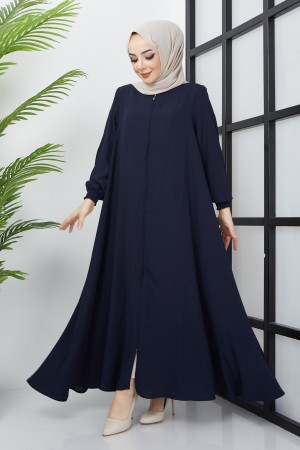 Büyük Beden Kolları Gipe Detaylı Lacivert Ferace