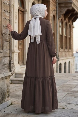 Büzgü Detaylı Ferace Açık Kahve HM2034