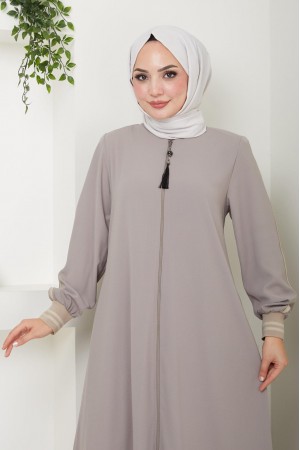 Çizgi Detaylı Bej Rengi Ferace HM2035