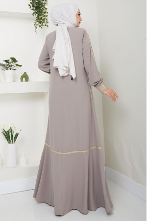 Çizgi Detaylı Bej Rengi Ferace HM2035