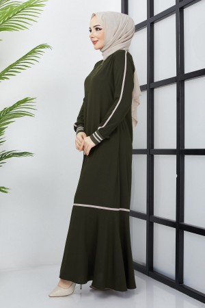 Çizgi Detaylı Haki Ferace 