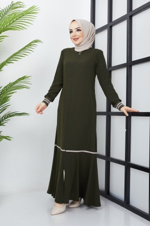 Çizgi Detaylı Haki Ferace 