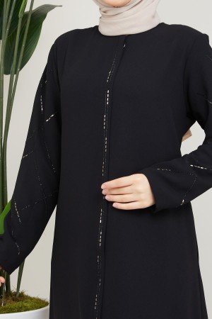 Plus Size Black Abaya with Stone Details