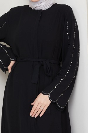 Kolu Taşlı Gizli Patlı Ferace Siyah
