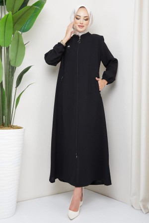 Arma Detaylı Büyük Beden Ferace  Siyah HM2257