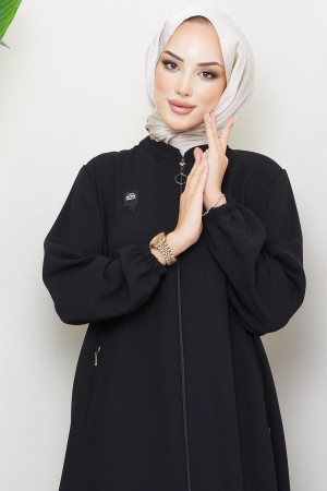 Arma Detaylı Büyük Beden Ferace  Siyah HM2257