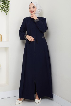 Nakışlı Büyük Beden Ferace Lacivert HM2280