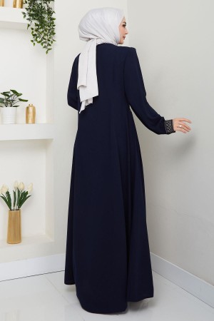 Nakışlı Büyük Beden Ferace Lacivert HM2280