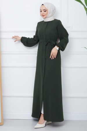 Gizli Patlı Kuşaklı Ferace Haki HM2361