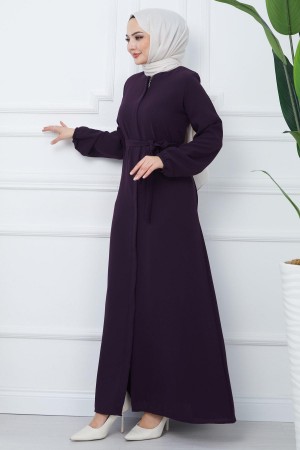 Gizli Patlı Kuşaklı Ferace Mürdüm HM2361