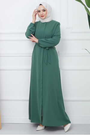 Gizli Patlı Kuşaklı Ferace Yeşil HM2361