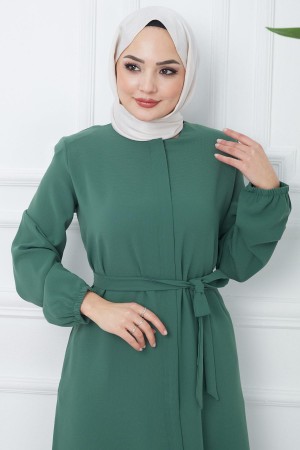 Gizli Patlı Kuşaklı Ferace Yeşil HM2361