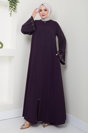 Kolu Taş Detaylı Ferace Mürdüm HM2413