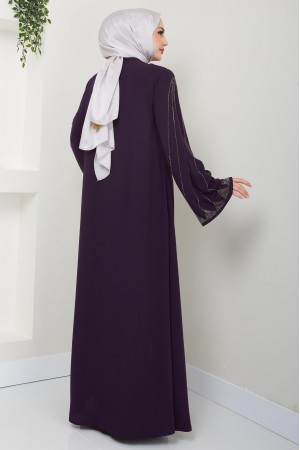 Kolu Taş Detaylı Ferace Mürdüm HM2413