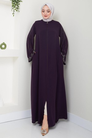 Kolu Taş Detaylı Ferace Mürdüm HM2413