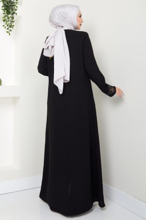 Damla Taş Detaylı Ferace Siyah HM2435