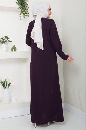 Erva Stone Detailed Abaya, Plum HM2478