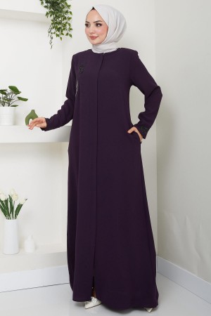 Hüma Stone Detailed Abaya, Plum HM2479