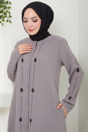 Simge Taşlı Ferace Gri HM2480