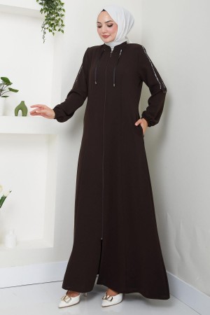 Şeritli Spor Ferace Kahverengi HM2483