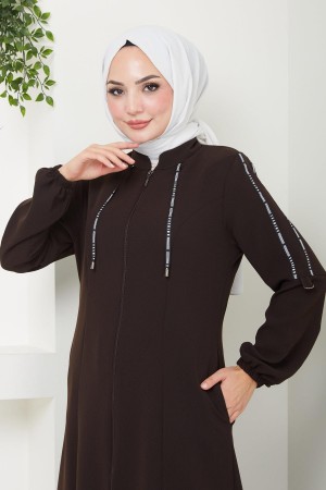 Şeritli Spor Ferace Kahverengi HM2483