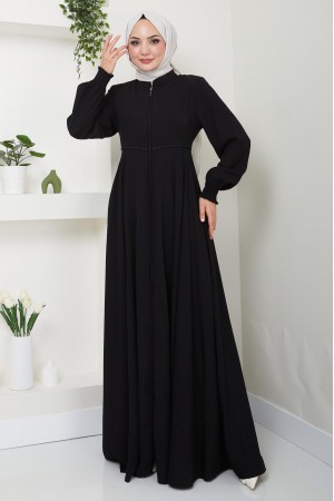 Kolu Gipeli Nakış Detaylı Mevlana Ferace Siyah HM2484