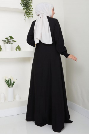 Kolu Gipeli Nakış Detaylı Mevlana Ferace Siyah HM2484