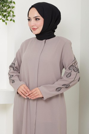 Nihan Kolları Taşlı Ferace Vizon HM2485