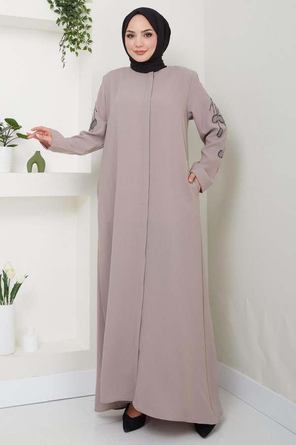 Nihan Kolları Taşlı Ferace Vizon HM2485