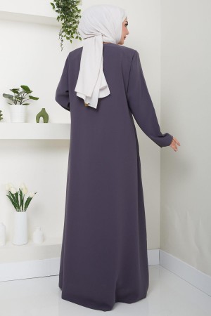 Fermuarlı Büyük Beden Ferace Füme HM2488