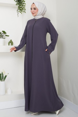 Fermuarlı Büyük Beden Ferace Füme HM2488