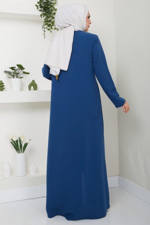 Fermuarlı Büyük Beden Ferace İndigo HM2488
