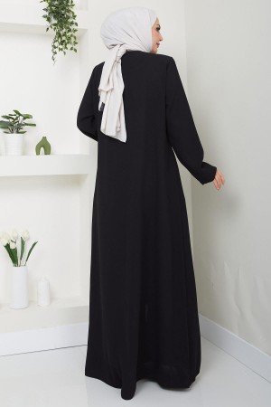 Fermuarlı Büyük Beden Ferace Siyah HM2488