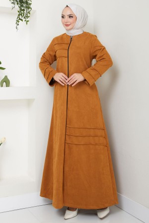 Asimetrik Nervür Detaylı Süet Ferace Taba HM2545