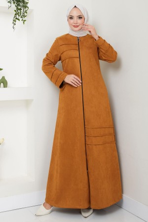 Asimetrik Nervür Detaylı Süet Ferace Taba HM2545