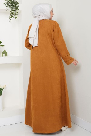 Asimetrik Nervür Detaylı Süet Ferace Taba HM2545