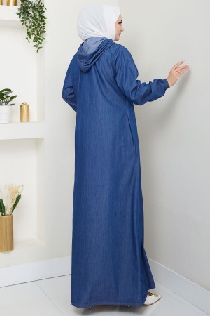 Boydan Düğmeli Kot Ferace Koyu Mavi HM2715