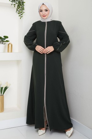 Kolları Nakışlı Ferace Haki HM2721