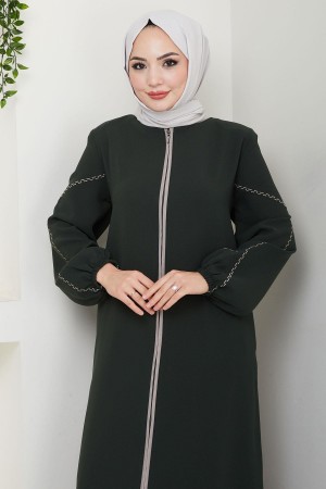 Kolları Nakışlı Ferace Haki HM2721