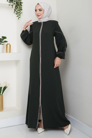 Kolları Nakışlı Ferace Haki HM2721