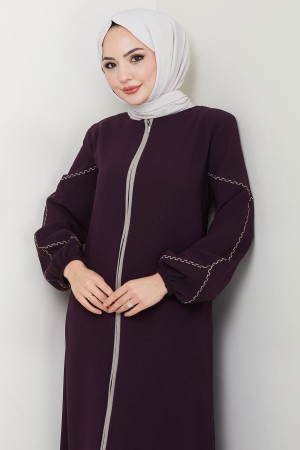 Kolları Nakışlı Ferace Mürdüm HM2721