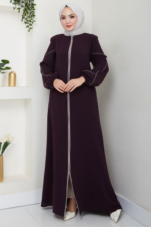 Kolları Nakışlı Ferace Mürdüm HM2721