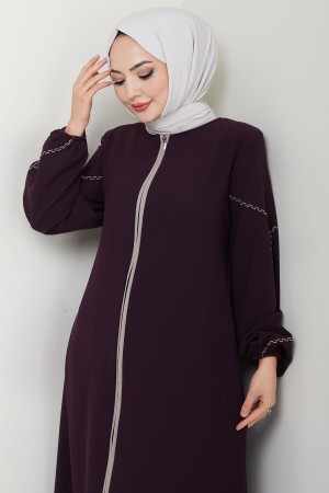 Kolları Nakışlı Ferace Mürdüm HM2721