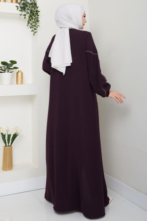 Kolları Nakışlı Ferace Mürdüm HM2721